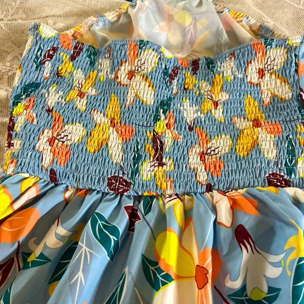 Floral Halter Dress in Blue and Yellow - Picture 5 of 6